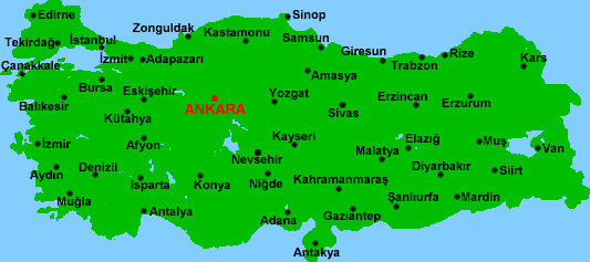 map of Turkey by main cities