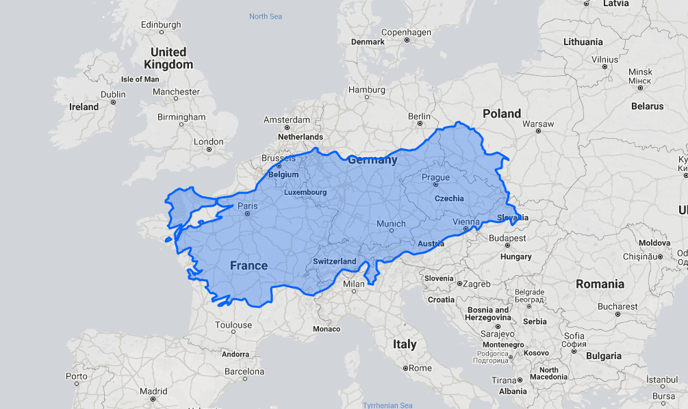 Turkey map compared to Europa